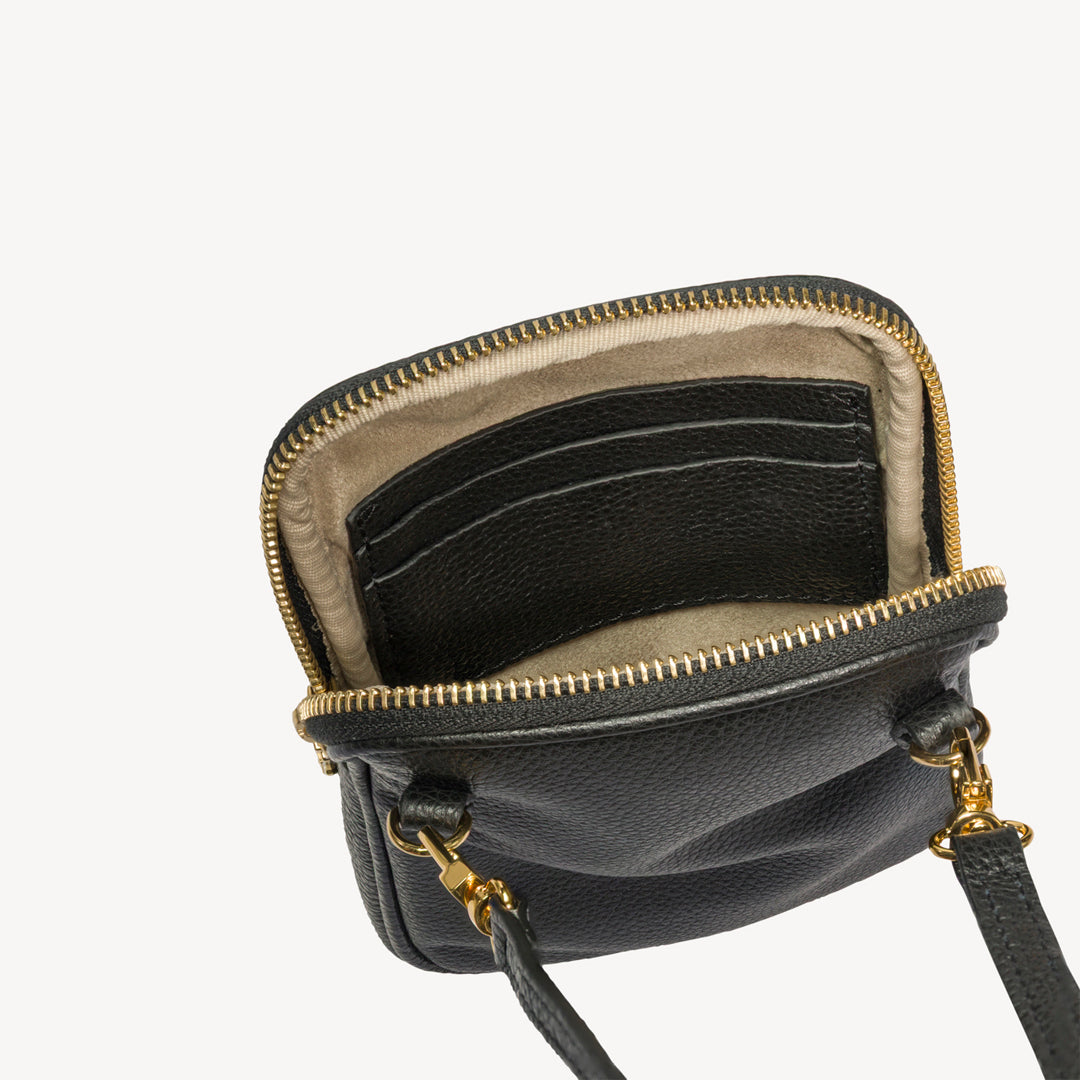 WILDHORN | Handyportemonnaie Kalbsleder schwarz/gold - von oben