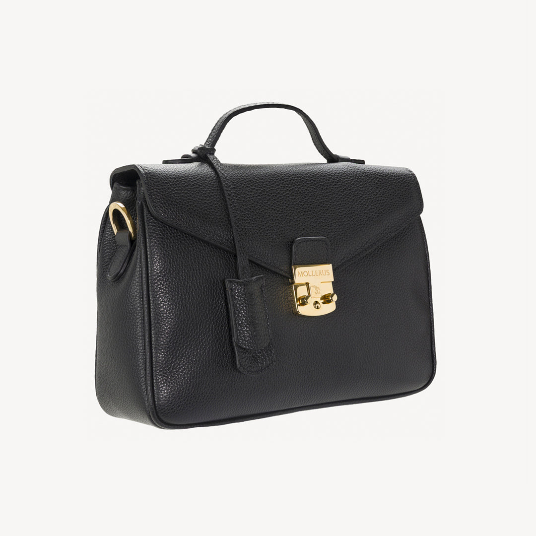 MARLY | Umhängetasche Kalbsleder schwarz/gold - seitlich