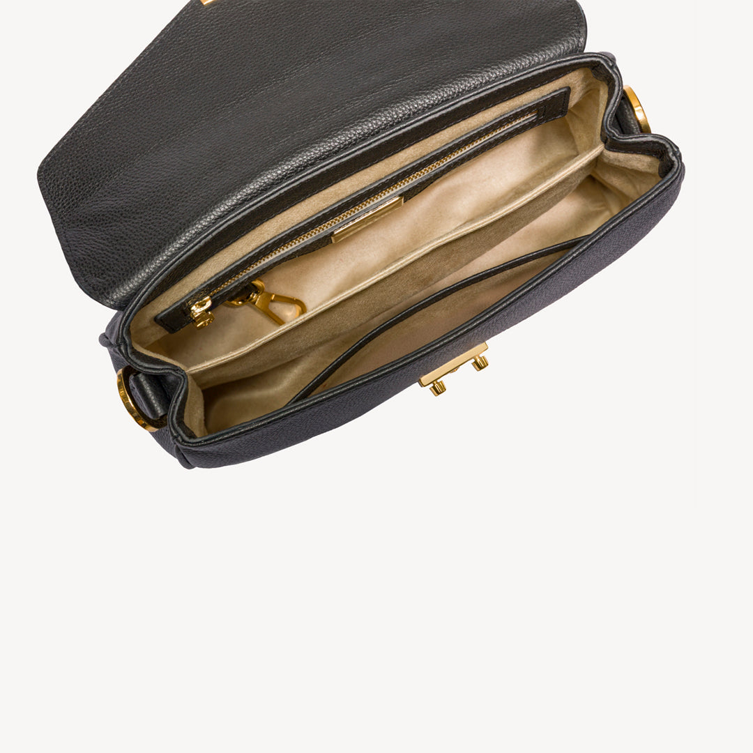 MARLY | Umhängetasche Kalbsleder schwarz/gold - von oben