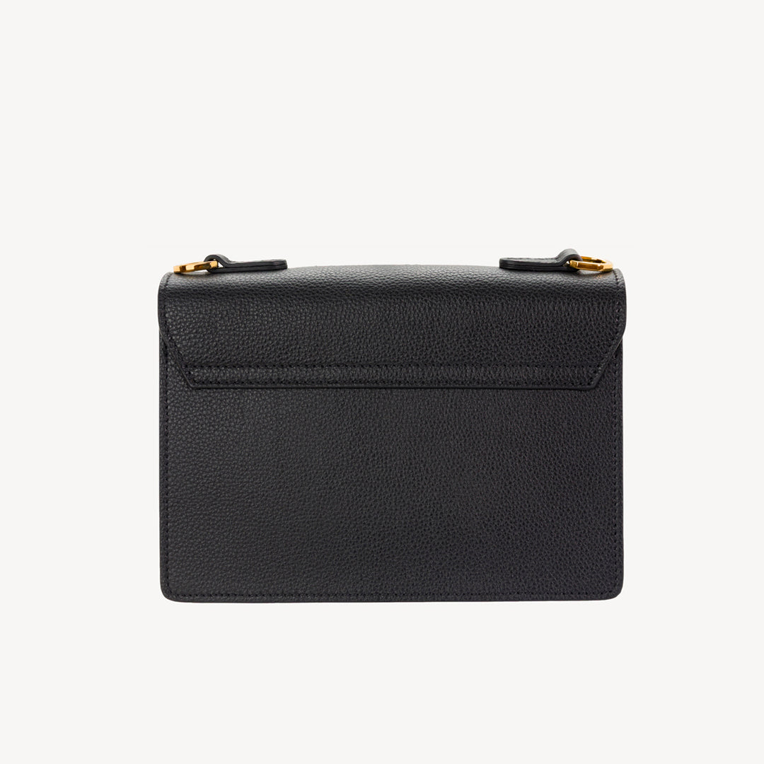 URSY | Umhängetasche Kalbsleder schwarz/gold - von hinten