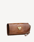 FRESENS | Clutch Croco miele marrone/oro - vista laterale