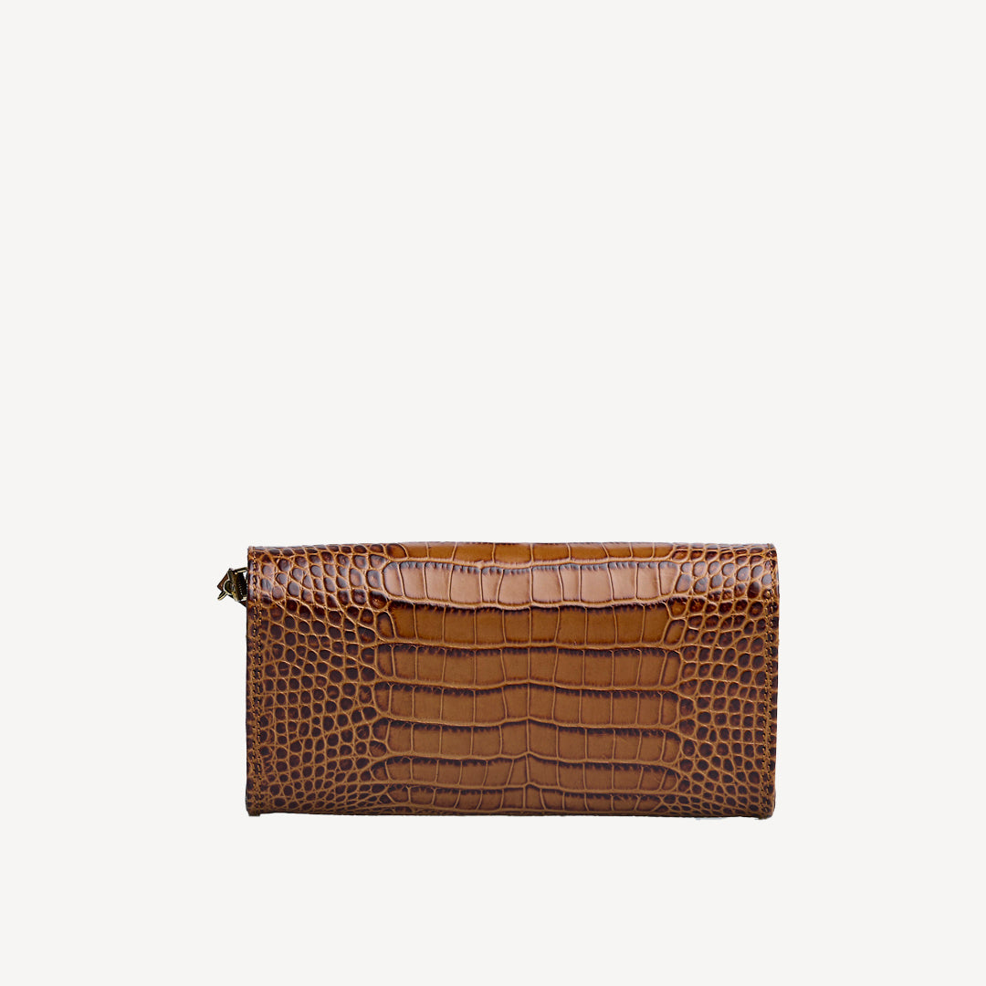 FRESENS | Clutch Croco miele marrone/oro - vista posteriore