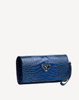 FRESENS | Clutch Croco sapphire blau/silber - seitlich