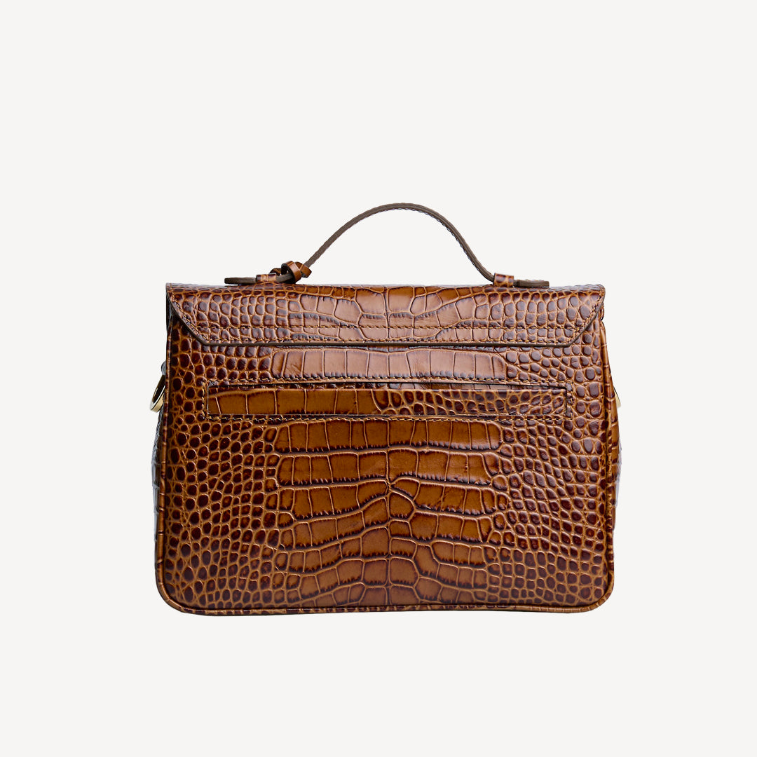 MARLY | Umhängetasche Croco honey braun/gold - von hinten