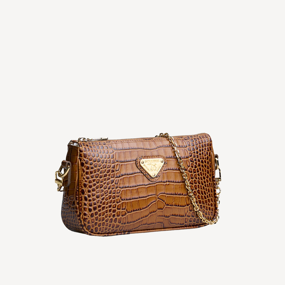 ZELL | Borsa a tracolla Croco honey marrone/oro - vista laterale