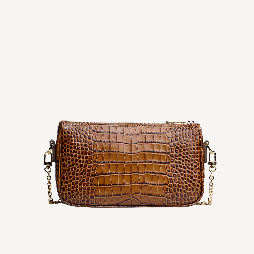 ZELL | Borsa a tracolla Croco honey marrone/oro - vista posteriore