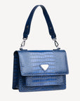 FEY | Schultertasche Croco sapphire blau/silber - seitlich