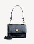 URSY | Umhängetasche croco schwarz/gold - FRONTAL