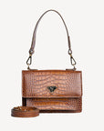 URSY | Borsa a tracolla Croco honey marrone/oro - frontale
