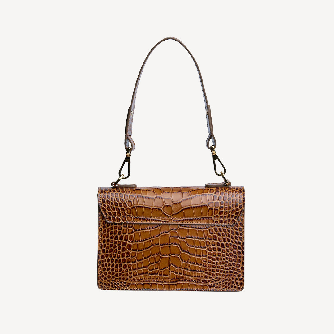 URSY | Borsa a tracolla Croco honey marrone/oro - vista posteriore