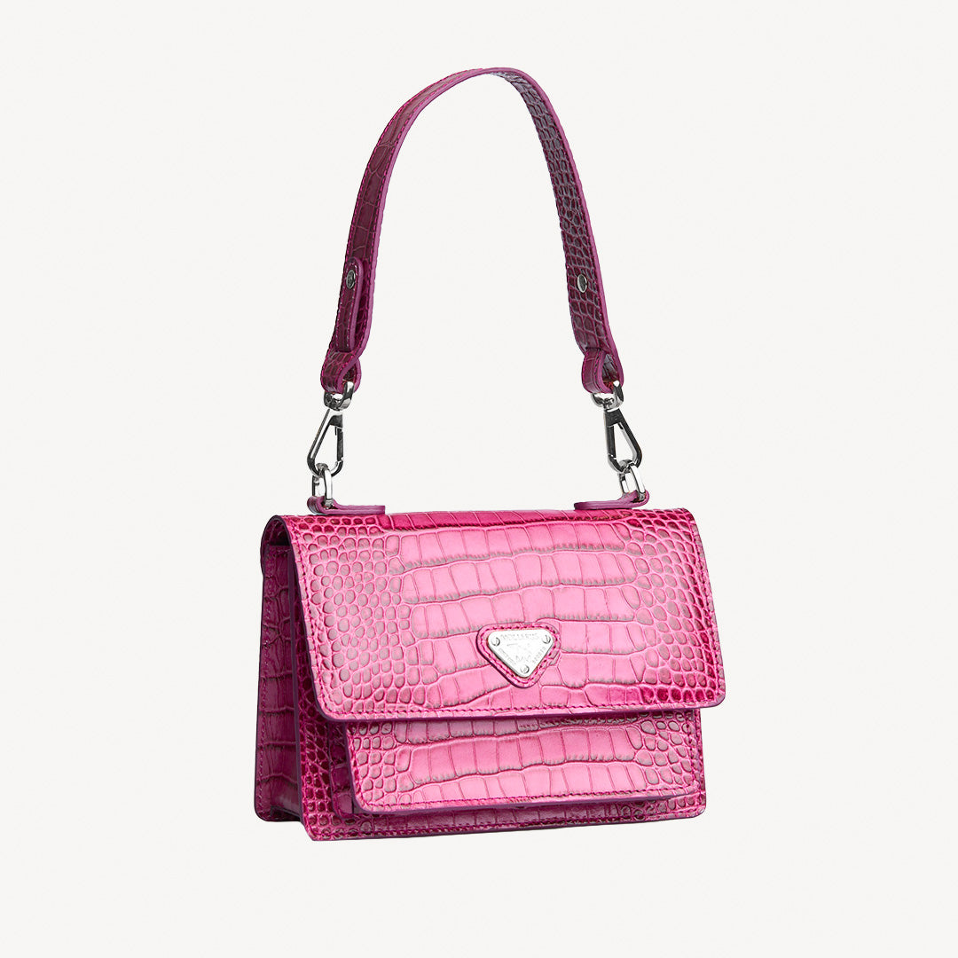 URSY | Sac bandoulière Croco rose blush/argent