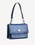 URSY | Umhängetasche croco sapphire blau/silber - seitlich