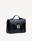 MEYRIN | Umhängetasche croco schwarz/gold - seitlich