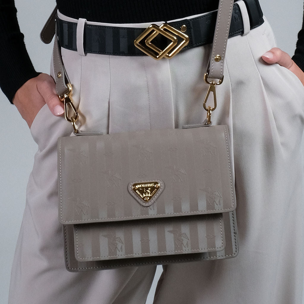 URSY | Sac bandoulière taupe/doré