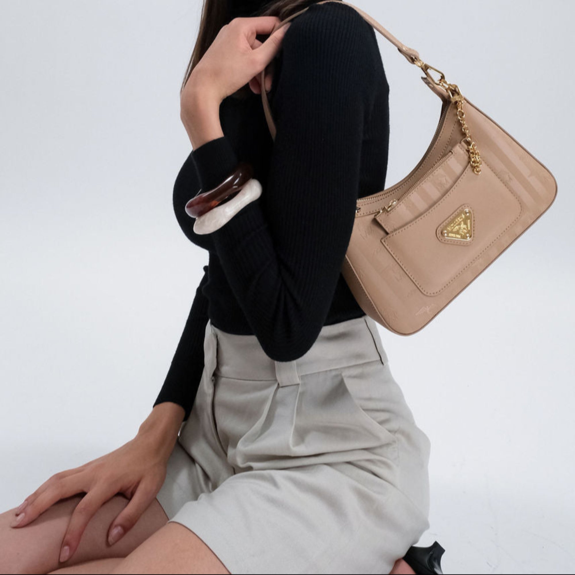 CASTIEL | Sac bandoulière beige cappuccino/doré