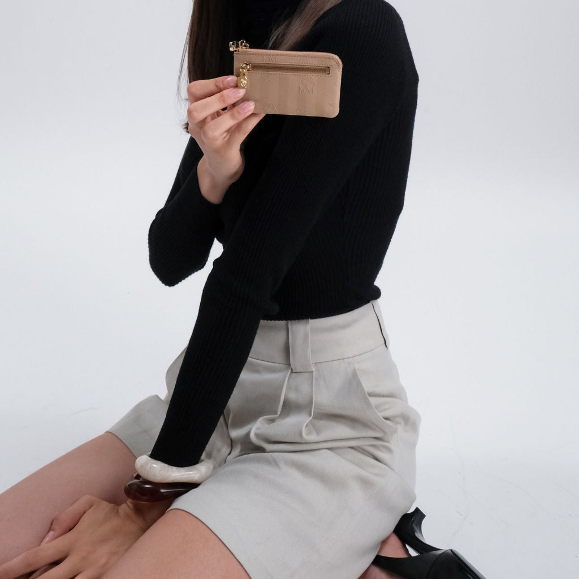 AUBRIG | Étui à clés cappuccino beige/doré