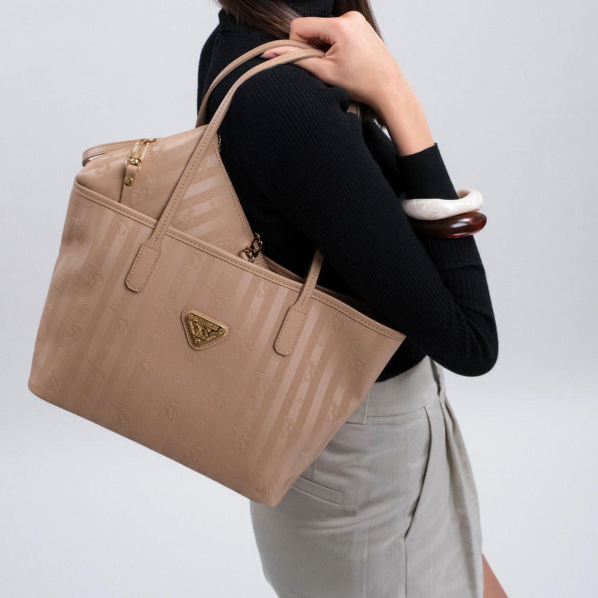 GENÈVE | Sac cabas beige cappuccino/doré