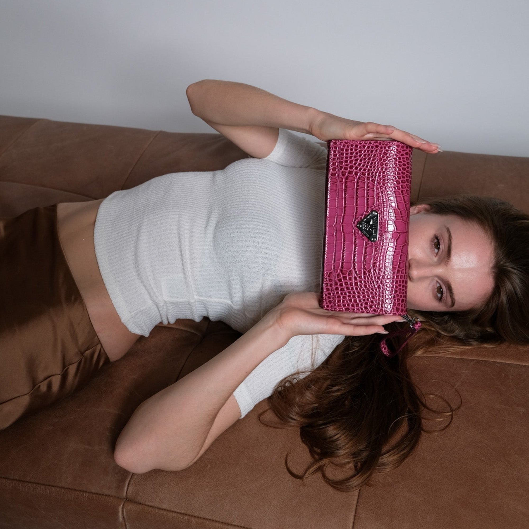 FRESENS | Pochette Croco rose blush/argent