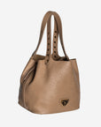 LIDDES | Umhängetasche Stampato cappuccino/gold - seitlich hängend