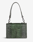 URSY | Umhängetasche Croco moosgrün/silber – hinten