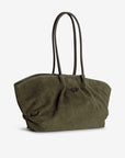 ANDERMATT | Schultertasche Wildleder moosgrün/gold - leicht seitlich