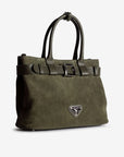 WITTNAU | Handtasche Wildleder moosgrün/gold - leicht seitlich