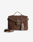 MEYRIN | Umhängetasche Wildleder braun/gold - frontal
