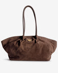ANDERMATT | Schultertasche Wildleder braun/gold - frontal