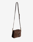 MEYRIN | Umhängetasche Wildleder braun/gold - hängend seite