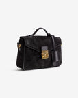 MEYRIN | Umhängetasche Wildleder classic schwarz/gold - leicht seitlich