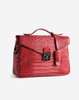 MARLY | Umhängetasche Croco coral pink/silber - leicht seitlich