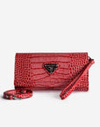 FRESENS | Clutch Croco coral pink/silber - frontal