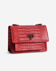 URSY | Umhängetasche Croco coral pink/silber - leicht seitlich