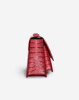 URSY | Umhängetasche Croco coral pink/silber - leicht seitlich