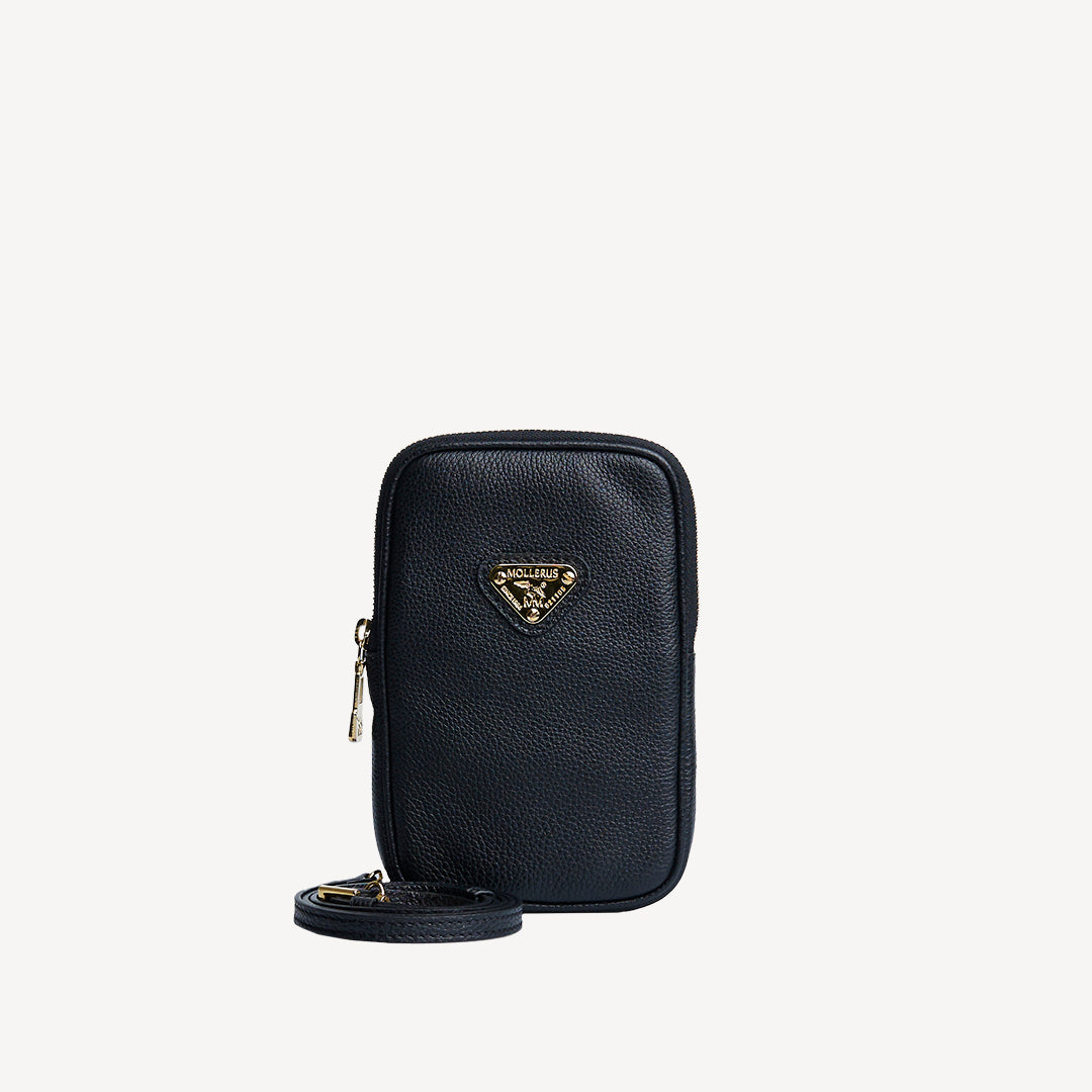 WILDHORN | Handyportemonnaie Kalbsleder schwarz/gold - frontal