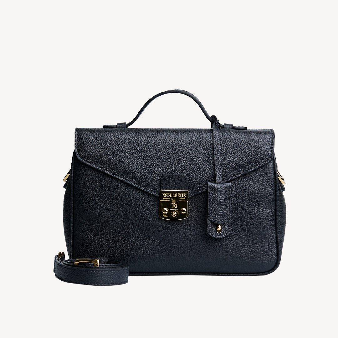 MARLY | Umhängetasche Kalbsleder schwarz/gold - frontal