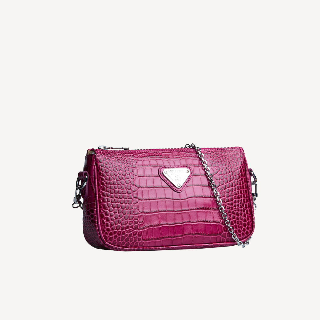 ZELL | Sac bandoulière Croco rose blush/argent