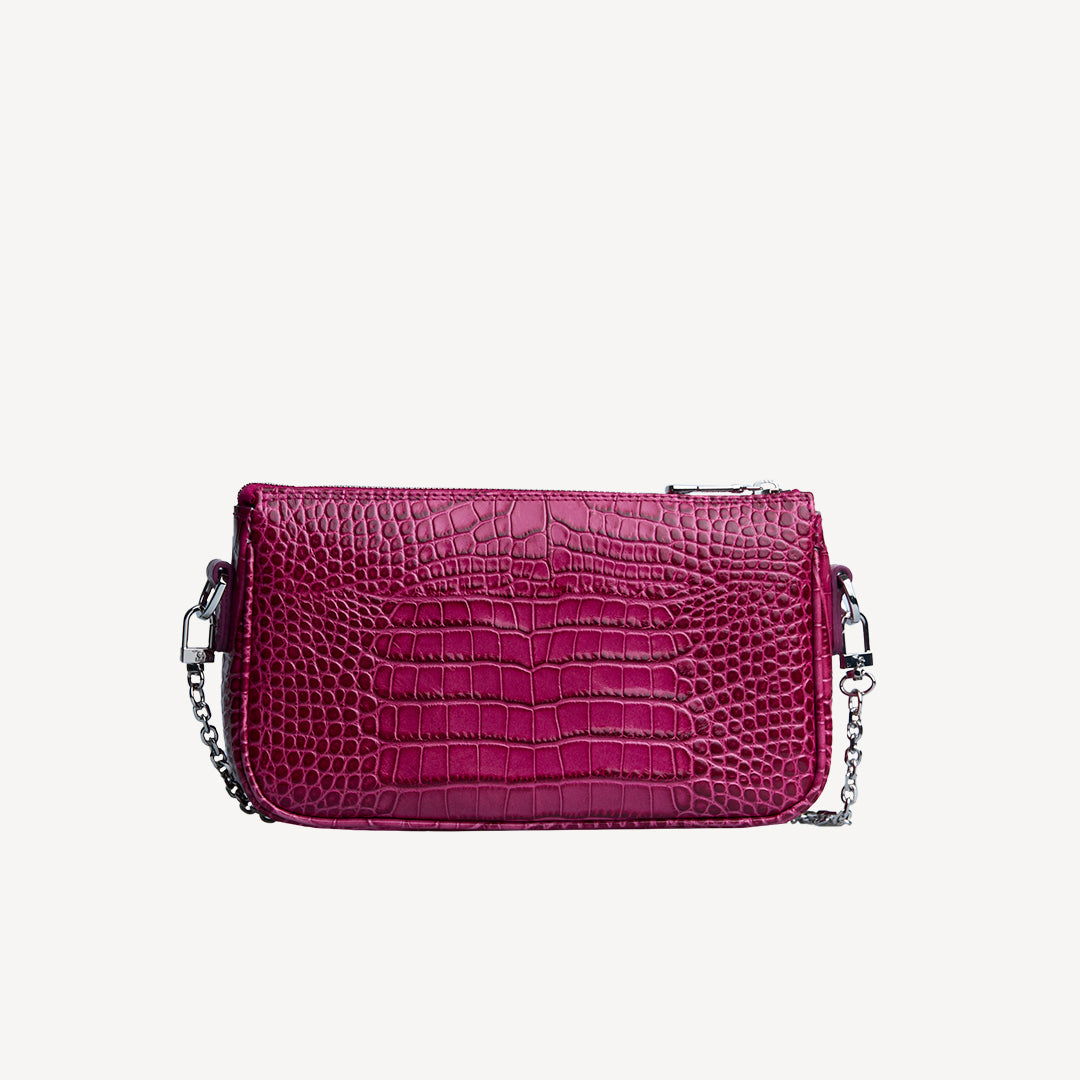 ZELL | Sac bandoulière Croco rose blush/argent