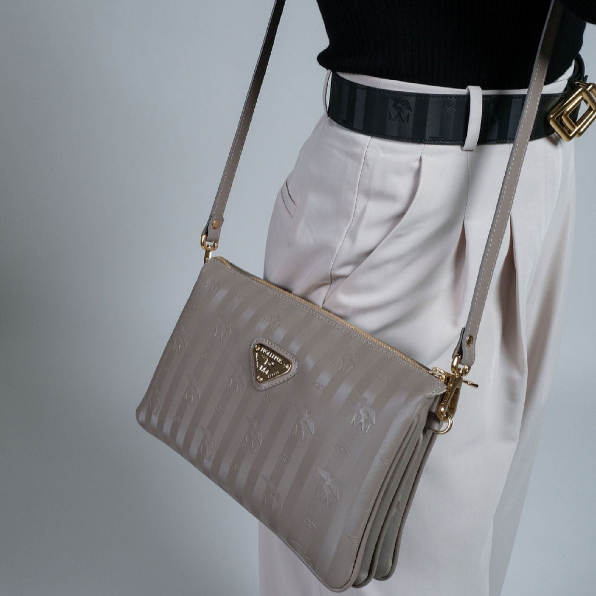 GLAND | Sac à bandoulière taupe gris/or