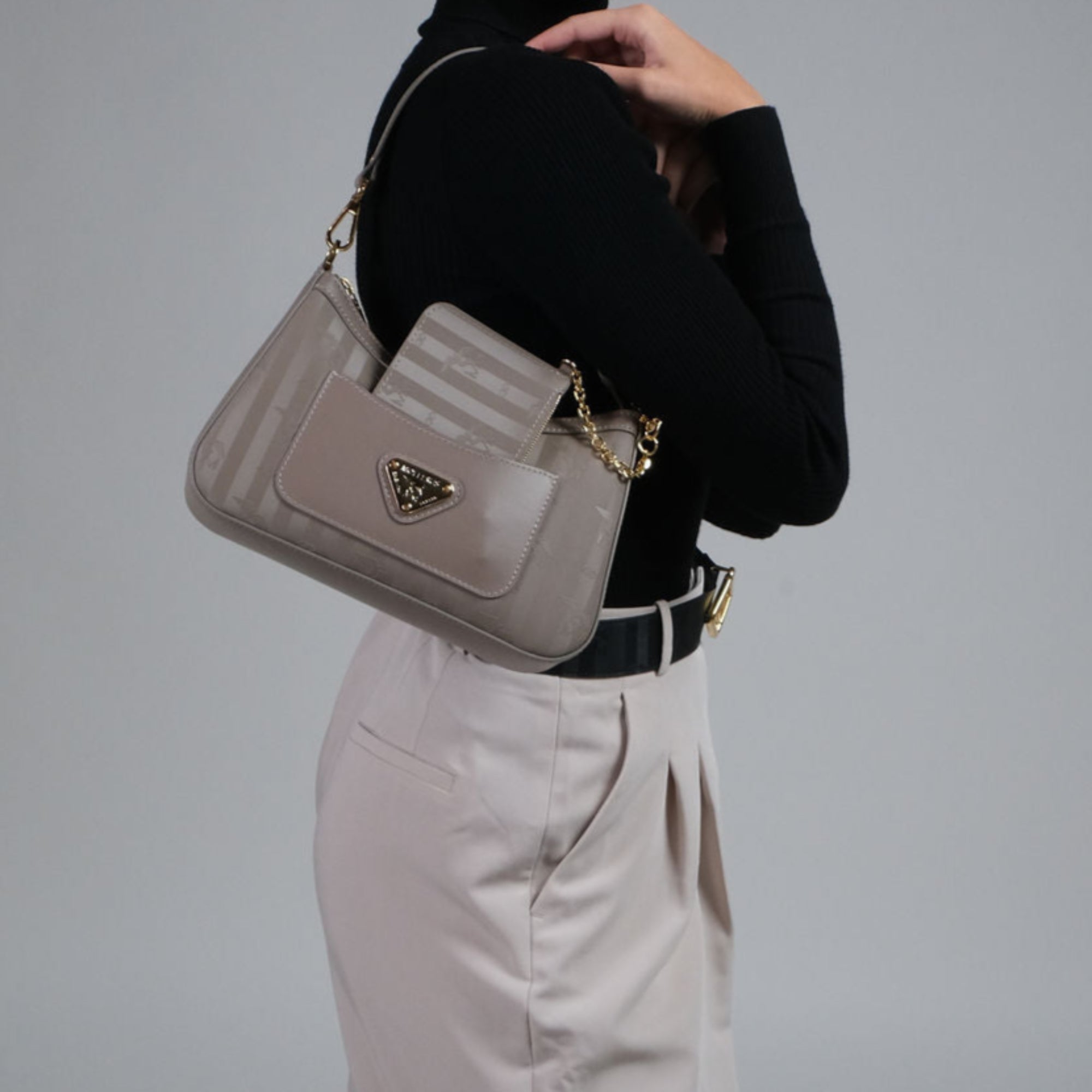 CASTIEL | Sac bandoulière taupe/doré