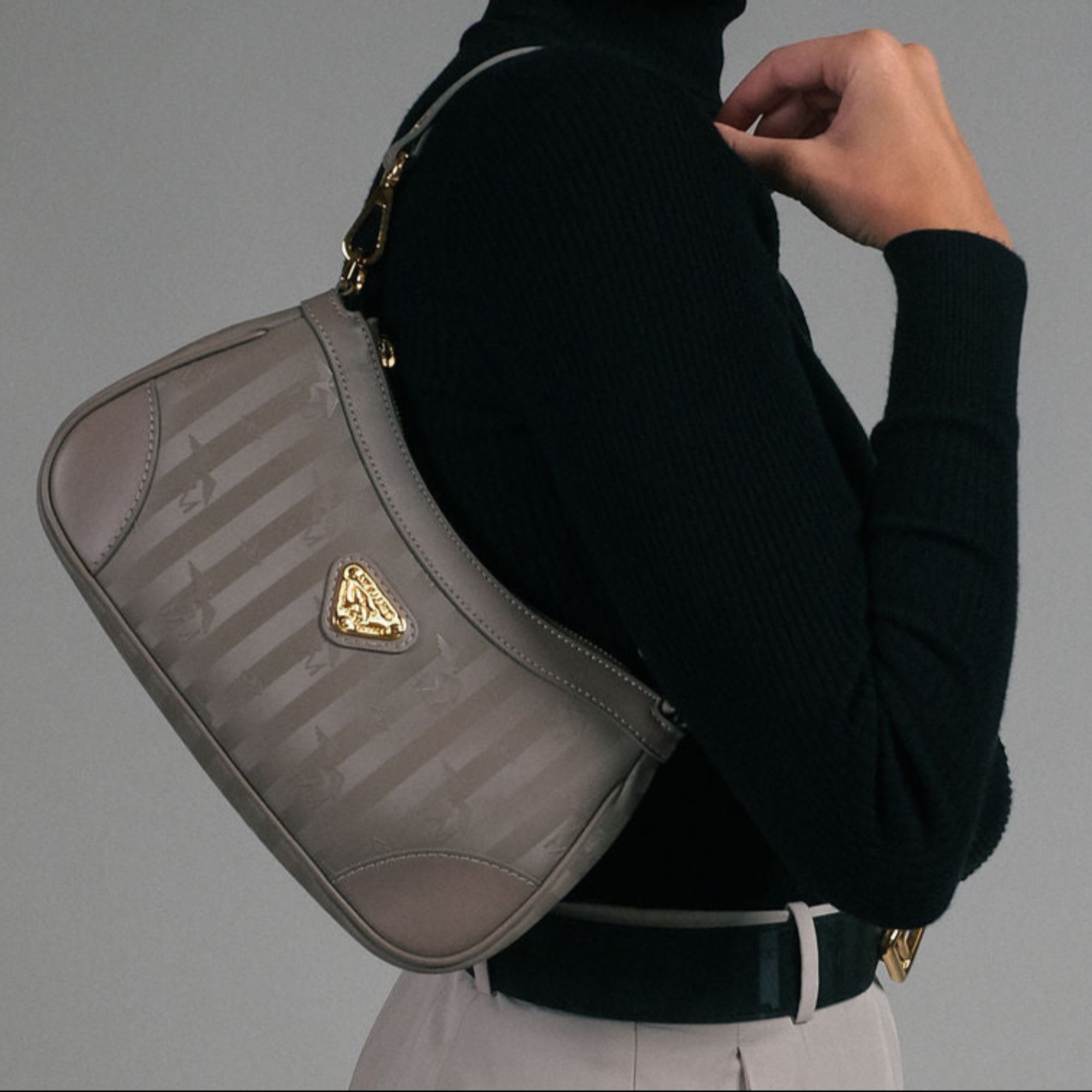 MOIRY | Sac bandoulière taupe/doré