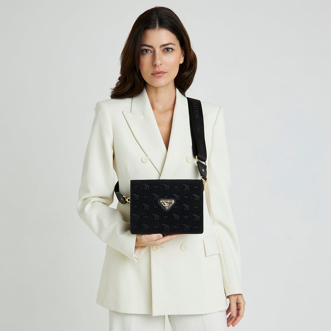 MÉLIDE | Sac bandoulière velours classique noir/or