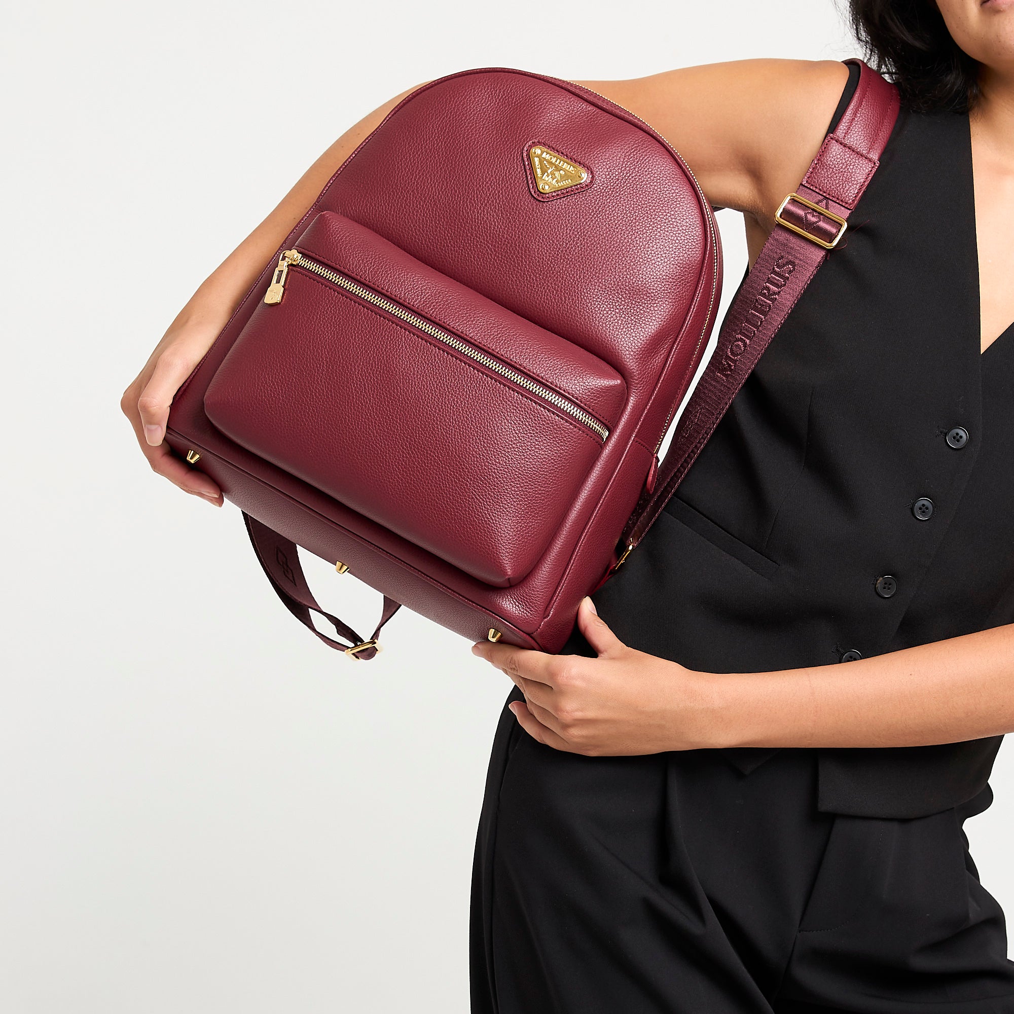 GLARUS | Rucksack Kalbsleder antik rot/gold - on body