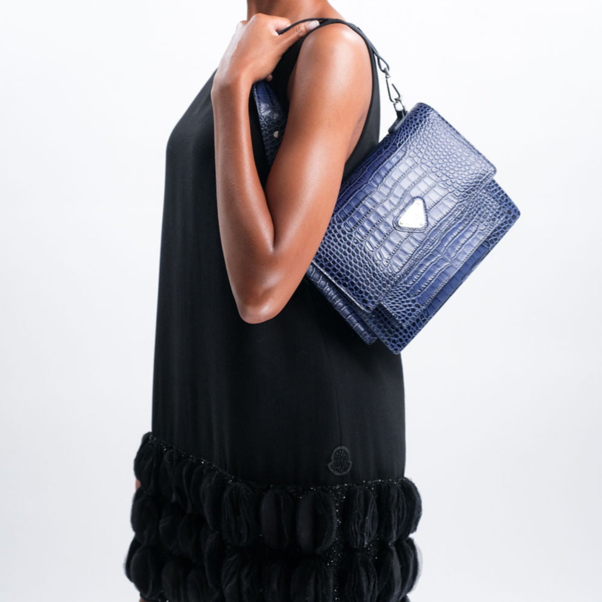 FEY | Sac bandoulière Croco bleu saphir/argent