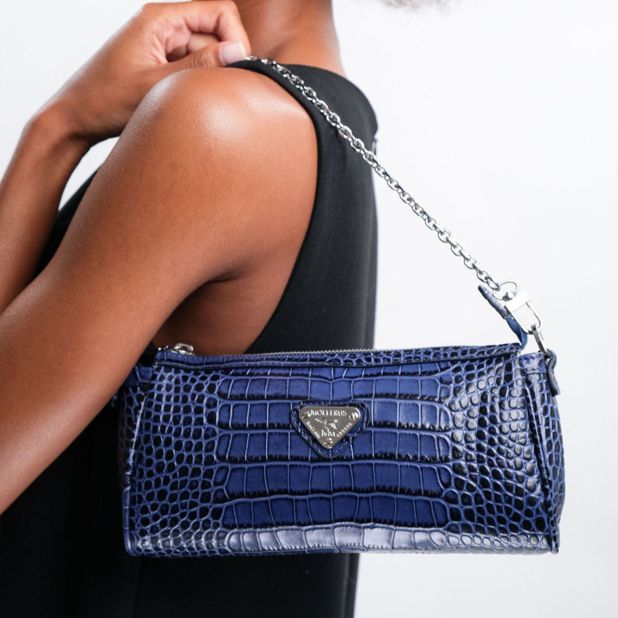 AUTRE | Pochette Croco bleu saphir/argent