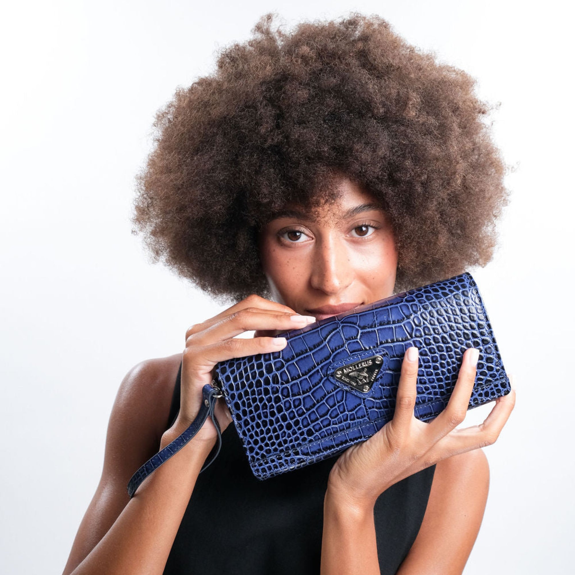 FRESENS | Pochette Croco bleu saphir/argent