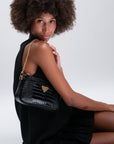 ZELL| Umhängetasche Croco schwarz/gold - on body