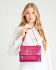 FEY | Schultertasche Croco blush pink/silber ON BODY
