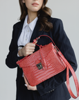 MARLY | Umhängetasche Croco coral pink/silber - detail