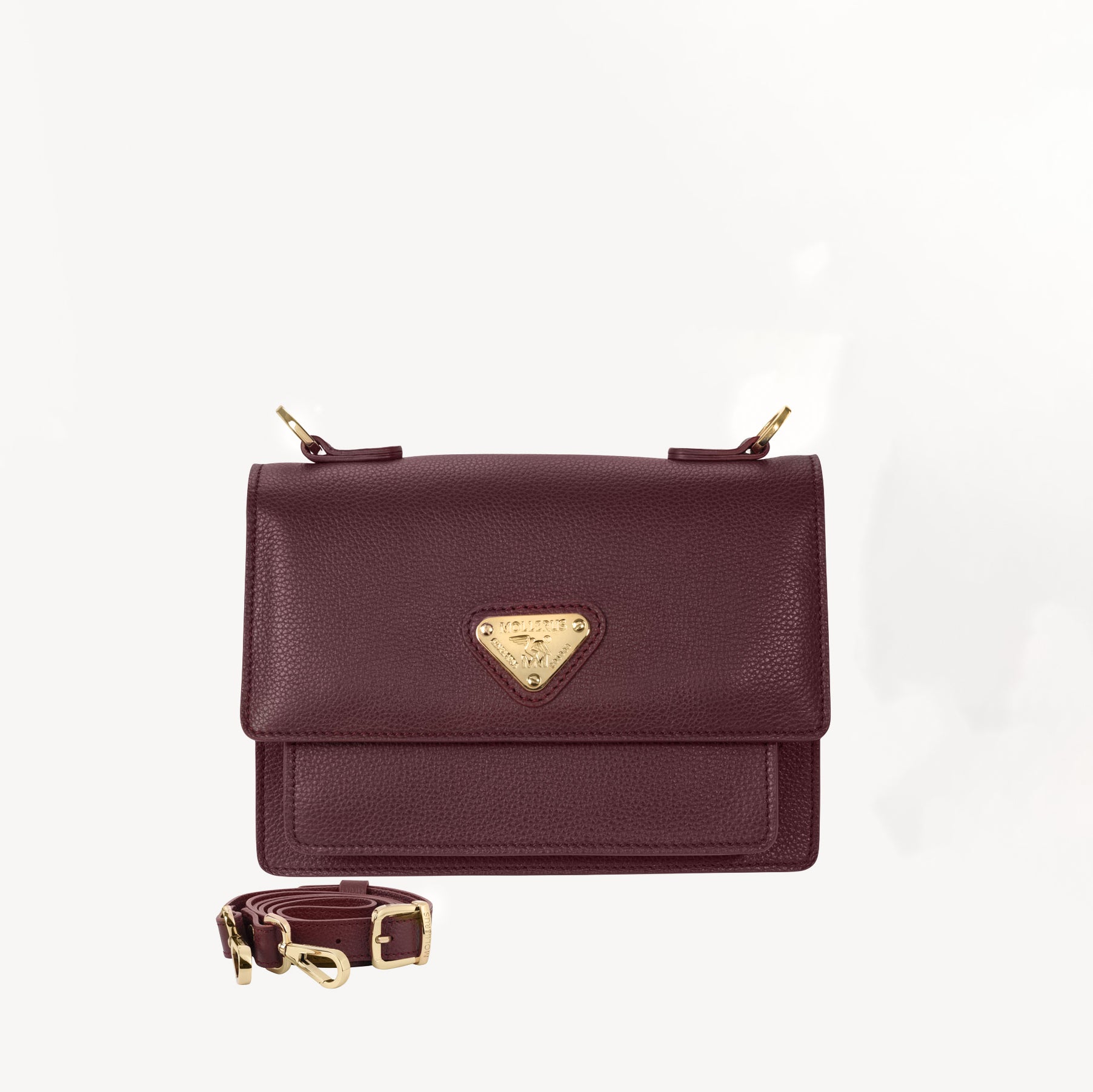 URSY | Umhängetasche Kalbsleder antik rot/gold - frontal